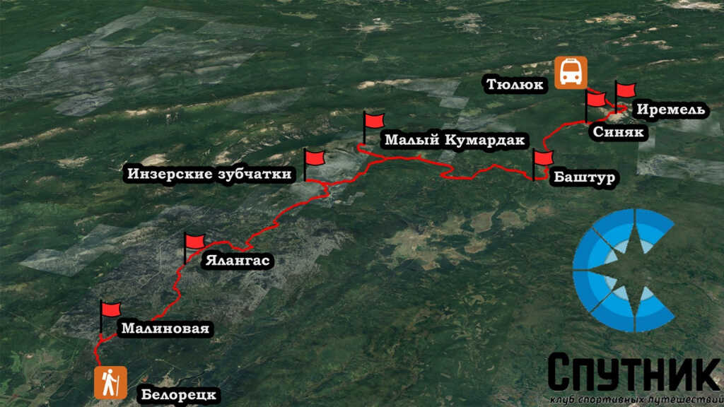 Маршрут похода по Большой Южноуральской тропе